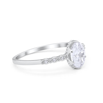 Oval Art Style Engagement Ring Simulated Cubic Zirconia 925 Sterling Silver